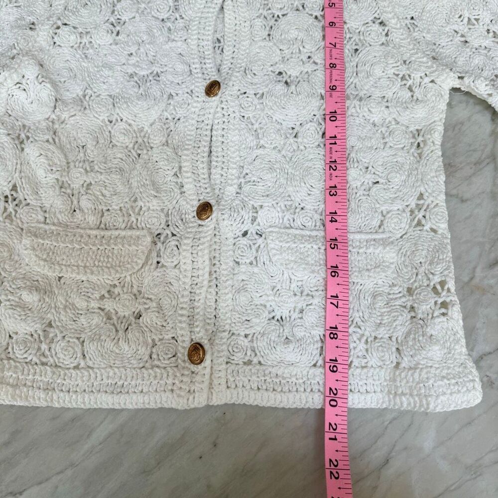 White cotton Crochet Button Cardigan flare sleeve size S? - Picture 6 of 8